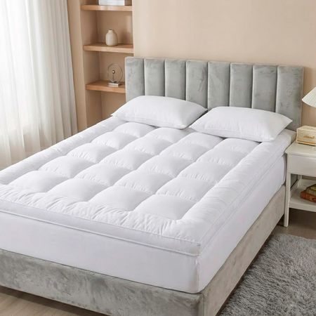 Cubre Colchon Acolchado Queen 160x200x30cm Rieti By Gadnic Espesor 5cm 600gsm Blanco Pillow Top