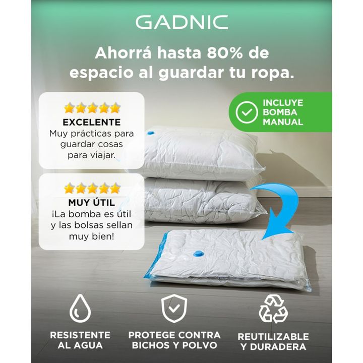 Kit de Bolsas Al Vacío 5 En 1 Gadnic Para Guardar Ropa 40 x 60 cm - Vista 2