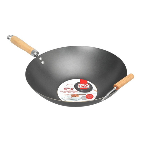 Wok Con Antiadherente De 35 Cm Con Mango Y Asa De Madera