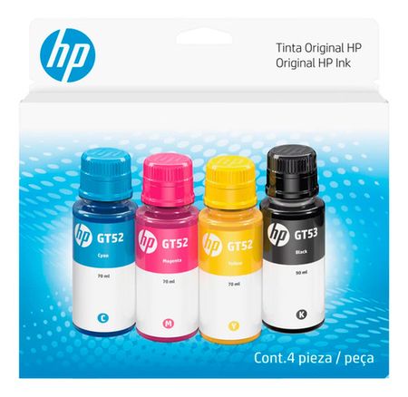 Combo de Botellas de Tinta HP GT53 GT52 Pack 4 Colores CMYK