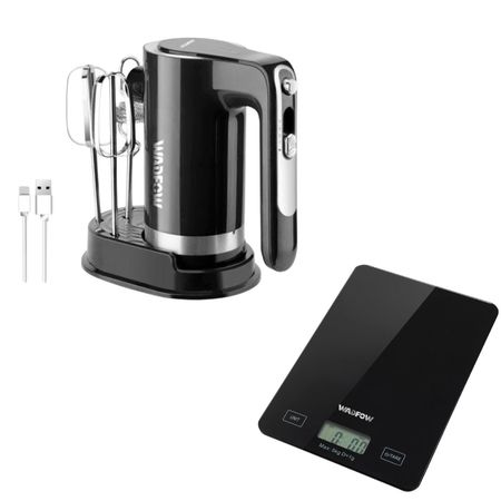 Batidora Mano Inalámbrica Wadfow + Balanza Digital 7 Vel Negro 50