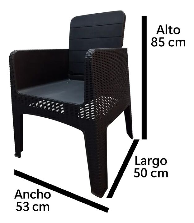Combo x4 Sillón Plástico Símil Ratan Reforzado Jardin Milo Quality Negro - Vista 4