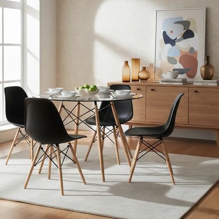 Juego De Mesa Y 4 Sillas Eames Comedor Redonda 100cm Premium Negro