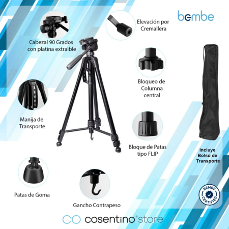 TRIPODE BEMBE PARA FOTOGRAFIA TLF170 CON ADAPTADOR PARA SMARTPHONE