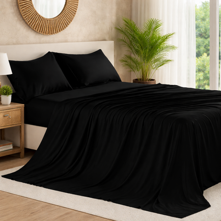 Sabanas Lisas 4 piezas cotton touch King Negro