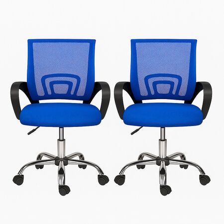 Set de Sillas De Escritorio Clasicas Oficina Ergonómicas  con Ruedas color Azul x 2 unid