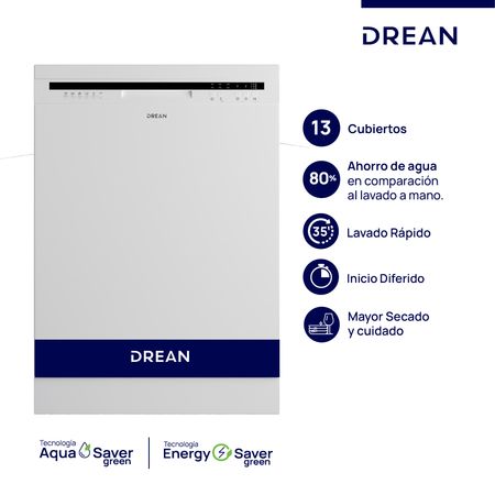 Lavavajillas 13 cubiertos Blanco Drean LVDR1306CB0