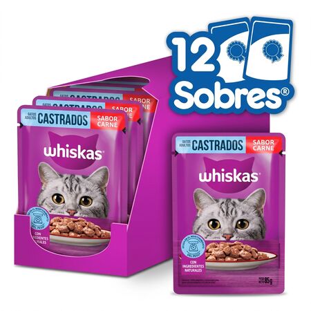 WHISKAS ALIMENTO HÚMEDO SOBRECITO GATO CASTRADOS CARNE 12U
