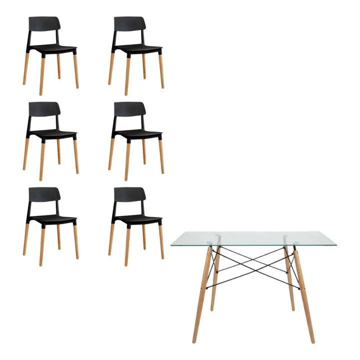 Juego De Comedor Mesa De Vidrio 120x80+6 Sillas Milan Negro - Vista 3