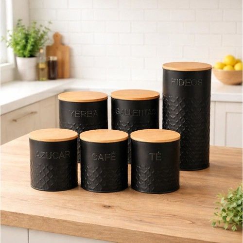 Set 6 Latas Cocina Deco Guardado Bambú Carol Negro - Vista 2