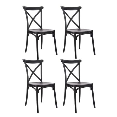 Combo X4 Sillas Katrina Pvc Negra Polipropileno Asiento Y Respaldo Garden Life En Caja