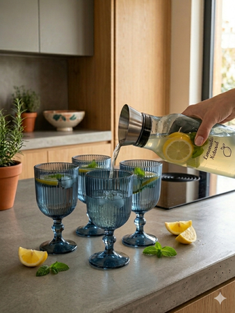 Set x 4 Copa Vaso con Pie Vidrio Labrado Color 365 ml Aston