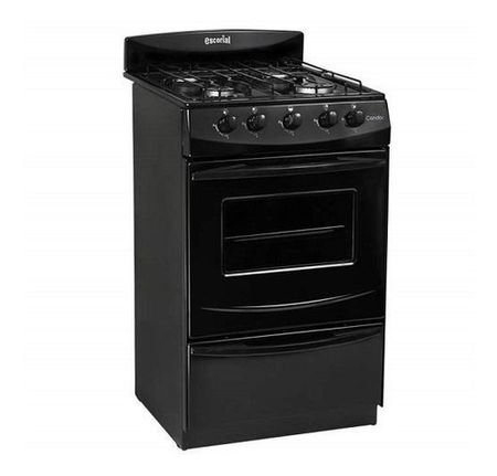 Cocina Escorial Candor S2 Gas Envasado 4 Hornallas  Negra 220v Puerta  Con Visor