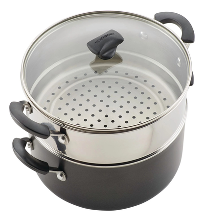 Olla Con Tapa Y Vaporiera Farberware 22298 5,5lt Antiadh. Negro
