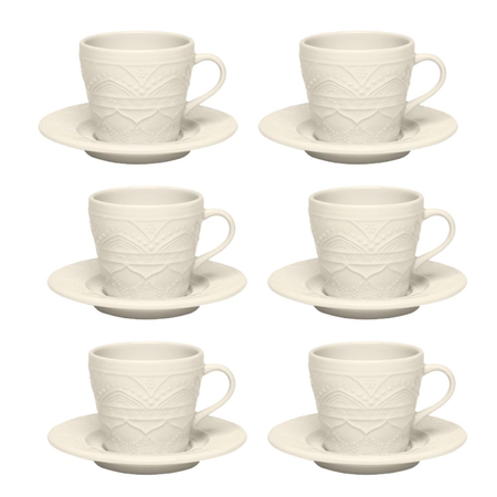 Serena Cream - Set X 6 Tazas De Te Con Plato 220 Cc Oxford