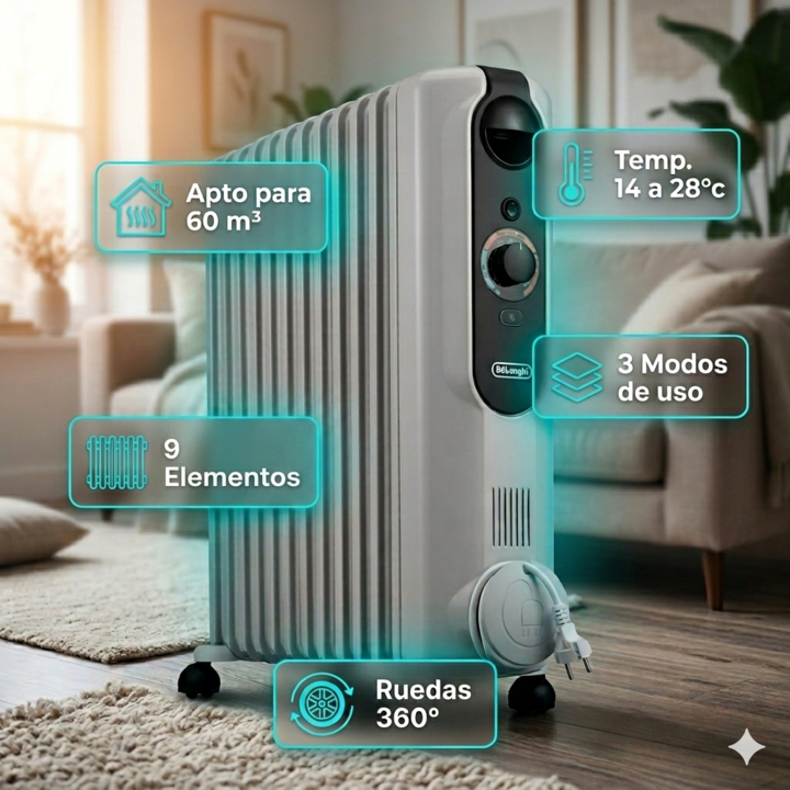 Radiador De Aceite Delonghi Trrse0920 2000w Easytronic 60m3 - Vista 2