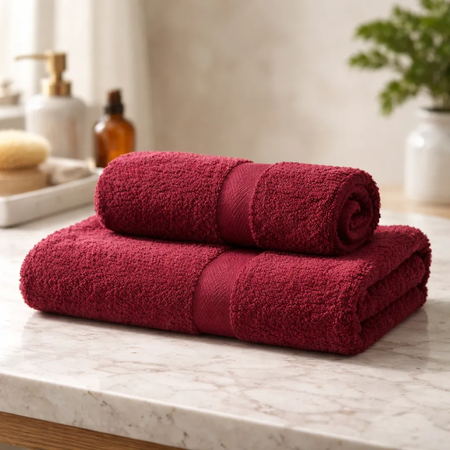 Juego de Toalla y Toallon Franco Valente 400Grs Liviano Bordo