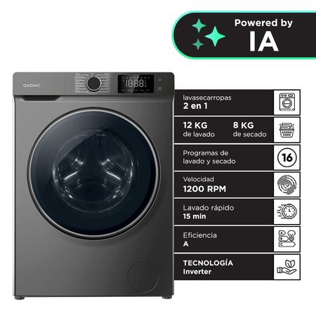 Lavasecarropas Gadnic 12Kg Lavado 8Kg Secado 1200RPM Inverter Automatico Frontal 1800W