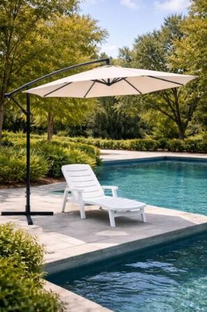 Sombrilla Jardin Lateral Banana Natural Con Base 3 Metros Color Crema Lisa Circle Line