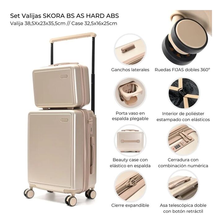Set De Valijas Skora 20 Pulg Y Beauty Case Champagne 41457 - Vista 3