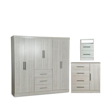 Ropero de 6 puertas + Comoda Cajonera + Mesa de Luz Marfil Maximo Fortaleza