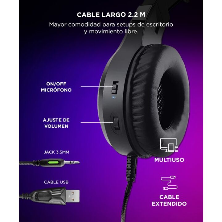 Auriculares Gamer Alpha A9000 Play Micrófono Luz RGB Cancelación Sonido - Vista 5