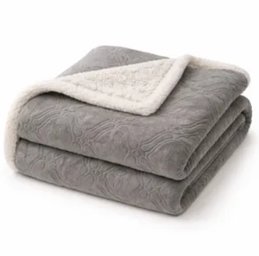 Manta frazada flannel Deluxe con corderito 1 plaza y media GRIS