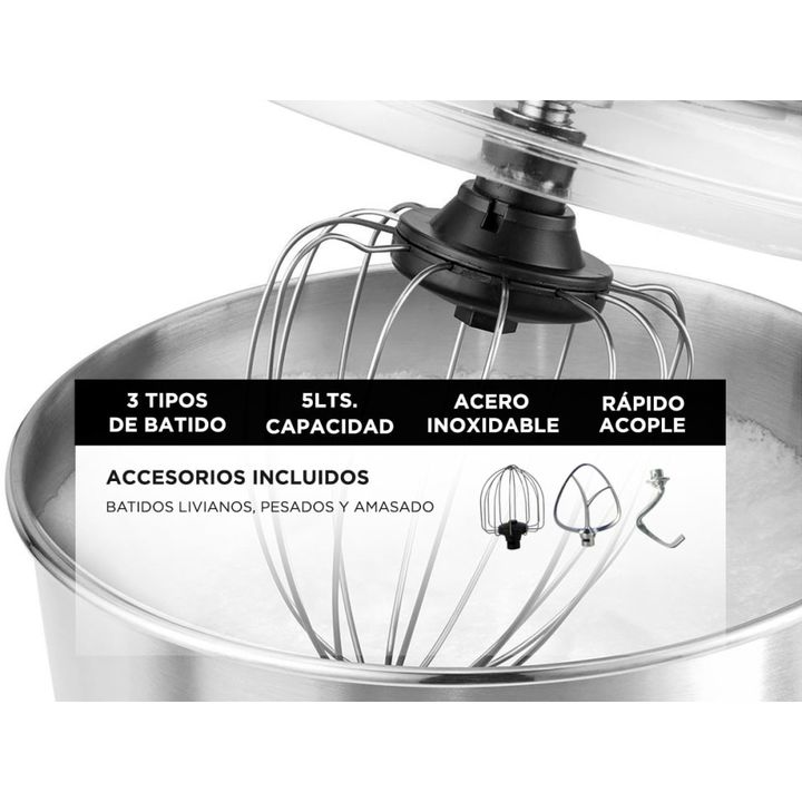 Batidora Planetaria Negra Cuk By Gadnic B3050 1000w Bowl Acero Inoxidable 5lt 8 Velocidades - Vista 4