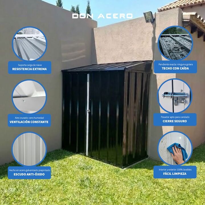 Armario Deposito Galpon de jardin Casi 2x1x2 Techo 1 agua Negro DON ACERO - Vista 5