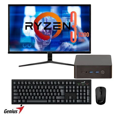 COMBO MINI: PC COMPLETA. MINI PC AMD RYZEN 3 3200U+8G+240G+MONITOR LED E-VIEW 1851AXA 18.5" +TECLADO Y MOUSE INALAMBRICO 