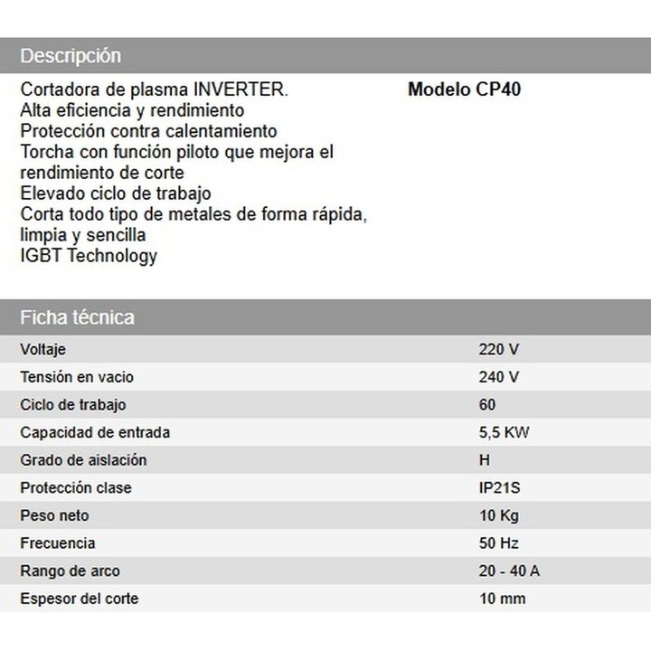 Cortadora de plasma INVERTER de 40 A. DAIHATSU - Vista 5