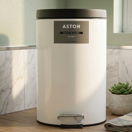 Cesto Tacho Basura 12 Litros C/ Pedal Blanco Acero Inoxidable 