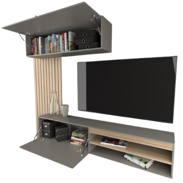 Mueble Rack Tv Flotante Centro De Entretenimiento Living Tables 1113 Coco Bolo Gris - Vista 5