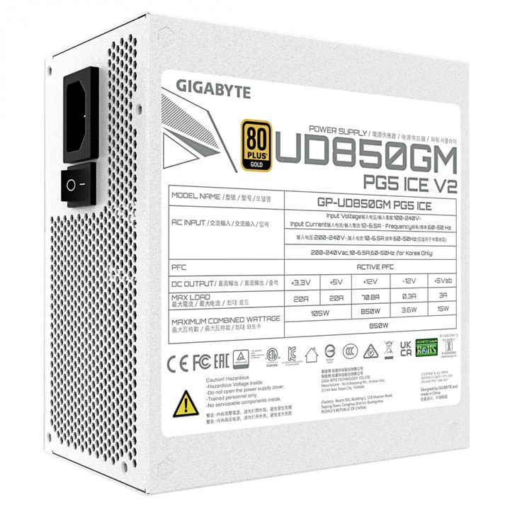 Fuente Gamer Gigabyte 850W PG5 Ice - Vista 5