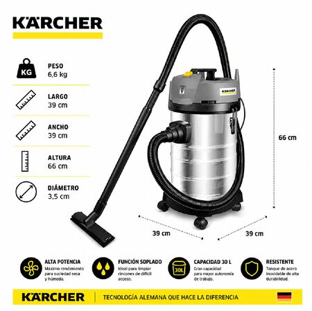 Aspiradora industrial Profesional Kärcher NT 30/1 30L Acero Inoxidable