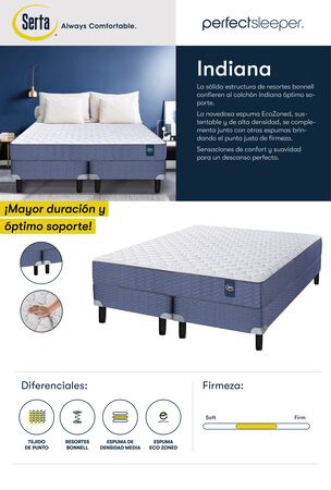Colchon y Sommier Serta Indiana 1 Plaza y Media 90x190x24cm Resortes Bonnell y Espuma Firme