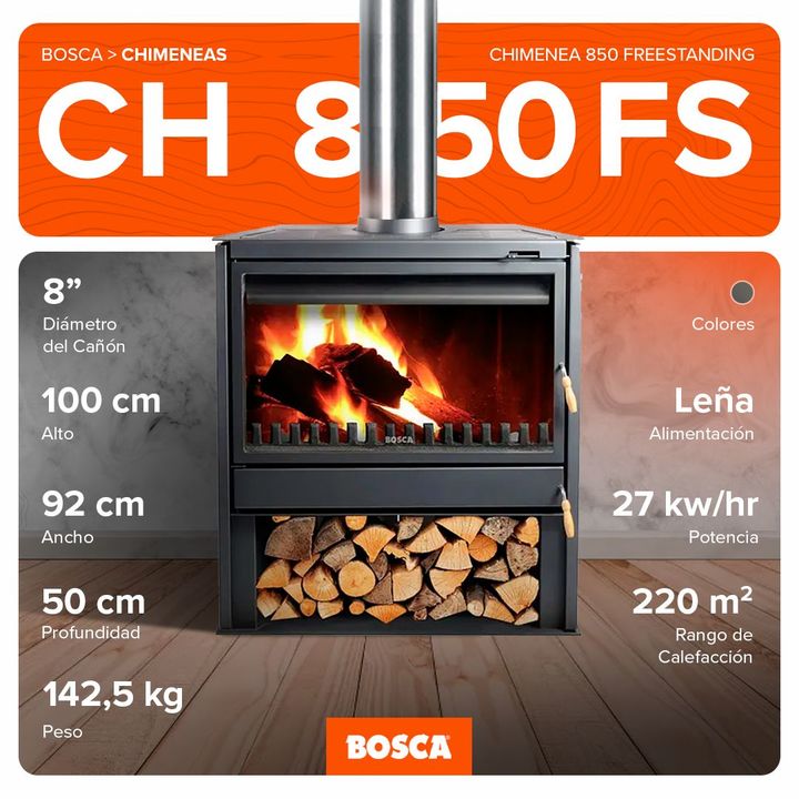 Calefactor Chimenea Insertable Bosca a leña 850 Freestanding - Vista 5