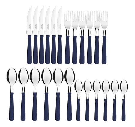 Juego 24 cubiertos Tramontina azul -6 cuchillos 6 tenedores 6 cucharitas y 6 cucharas