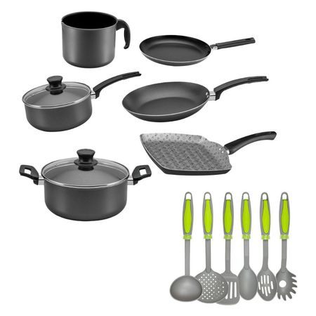 Bateria De Cocina Con Utensilios Verdes 14 Piezas