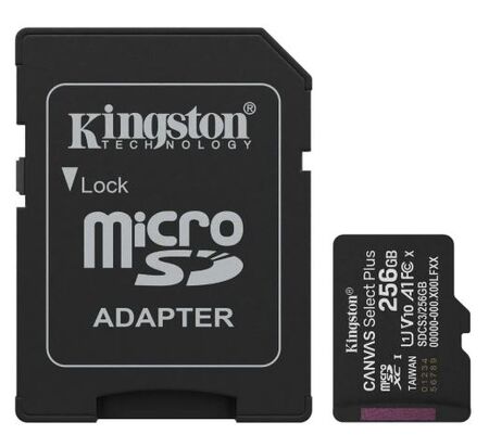 MEMORIA MICRO SD KINGSTON 256GB CANVAS SELECT PLUS, C/ADAPT (SDCS3/256GB)