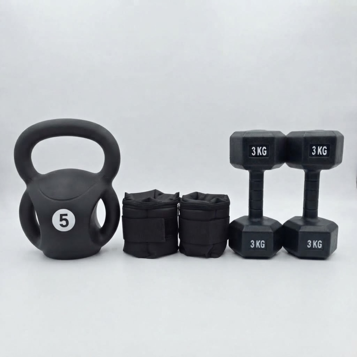 Pesa Rusa con Manijas Laterales 5 kg + Par de Tobilleras 1 kg + Par de Mancuernas 3 kg - Vista 2