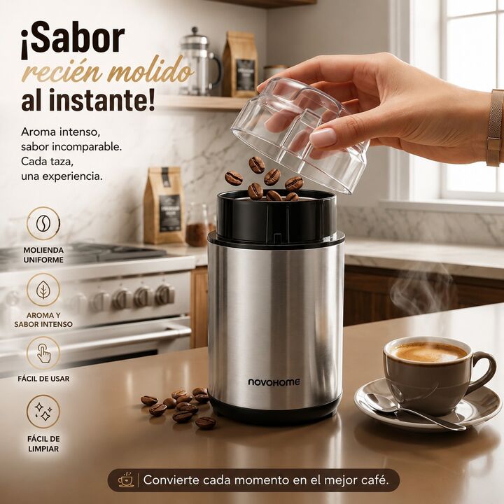 Molinillo De Café Eléctrico Novohome Acero Inox. 200w 60g - Vista 3