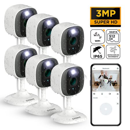 KIT X6 Cámara de Seguridad WiFi Gadnic Mini-G 2K Exterior Interior Audio Bidireccional 3MP Visión Nocturna Ip65