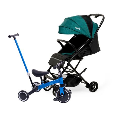 Combo Bebesit Triciclo 2 en 1 Azul + Coche Paragüitas Neuf Negro y Verde