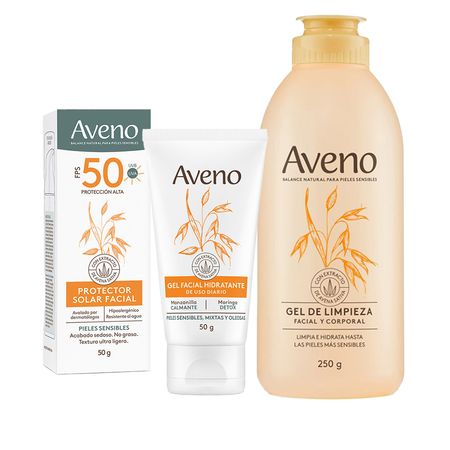 Set Aveno Gel Limpieza Gel Hidratante Protector Facial F50