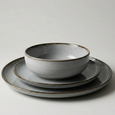 Vajilla 18 piezas Plato Playo Postre Bowl Porcelana Filo Envejecido Gris 