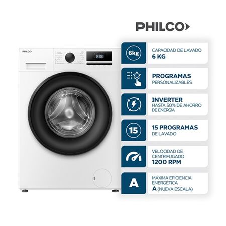 Lavarropas Philco PHLF64BN 6Kg 1200Rpm Blanco Inverter
