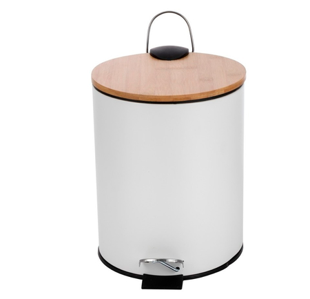 Cesto Tacho Basura Acero Pintado Tapa Bambú 5L Hogar Actual