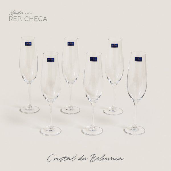 SET X12 COPAS DE CHAMPAGNE CRISTAL DE BOHEMIA SARAH 260 ML - Vista 1