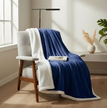 Manta frazada flannel Deluxe con corderito 2 1/2 plazas  AZUL